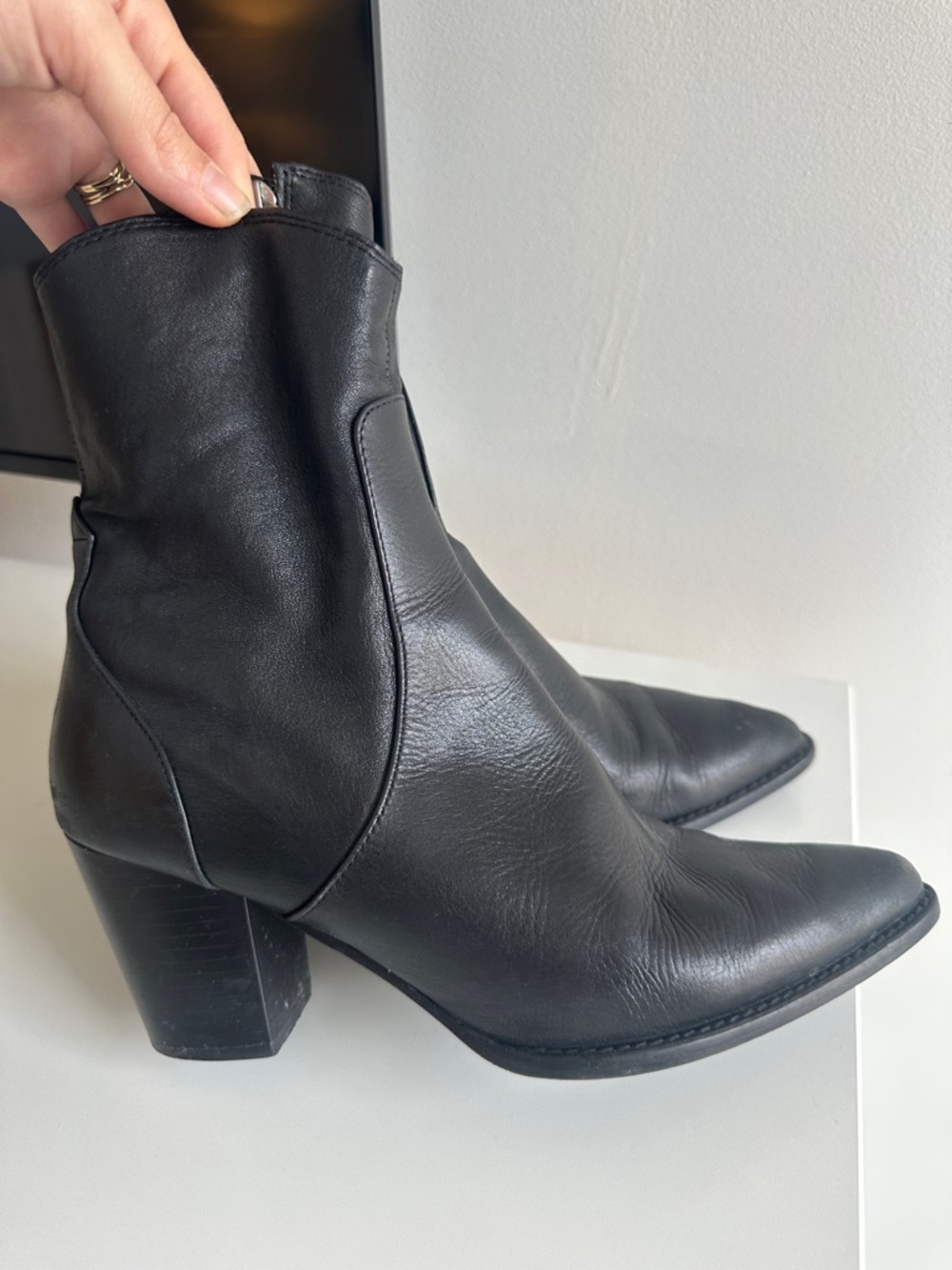 Zara Black Leather Western Boot